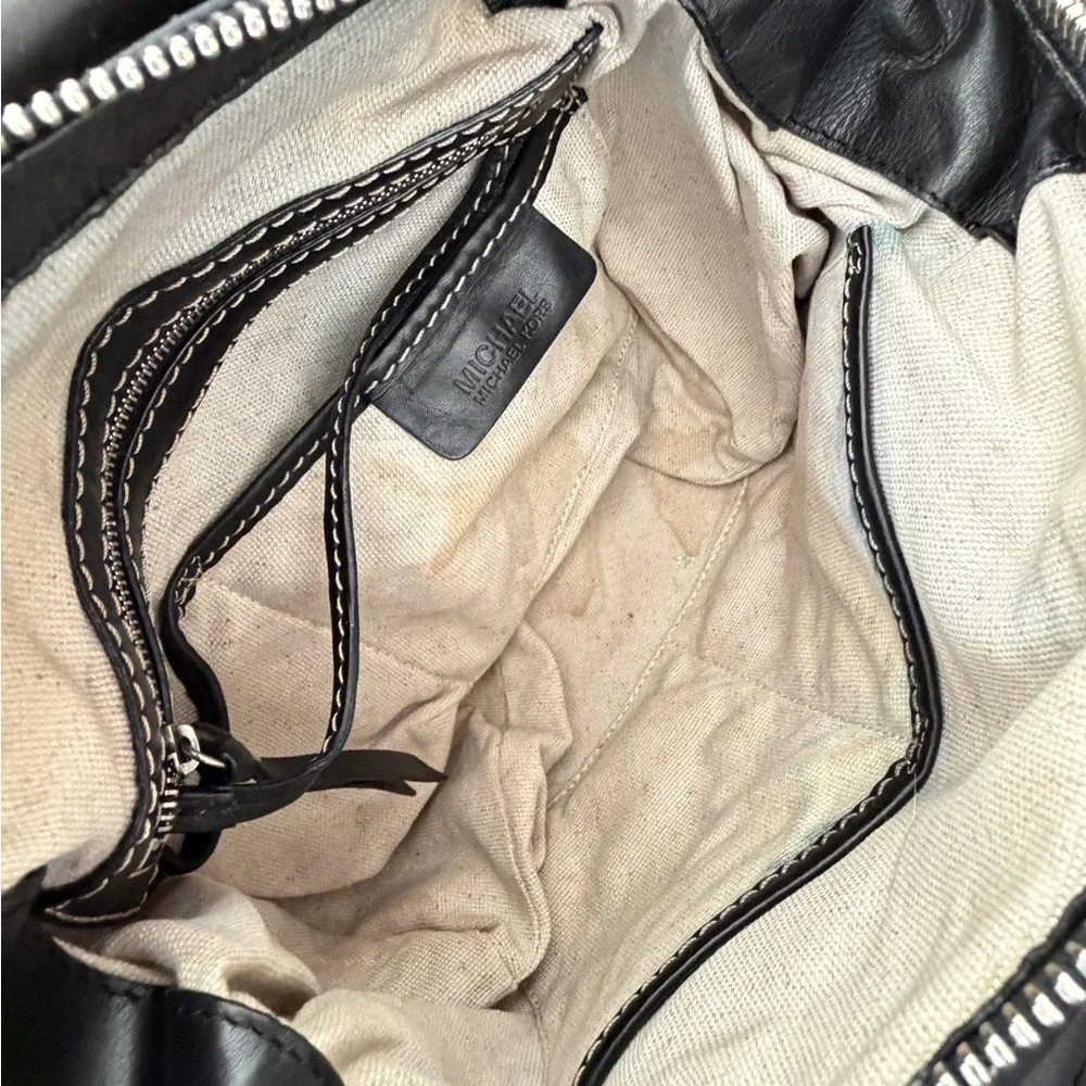 Y2K 90’s Michael Kors Satchel Black Leather Stitched Silver Distressed Bikercore